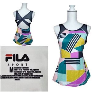 Fila Sport Tank Top Medium Geometric Abstract Color Block Activewear Workout Gym
